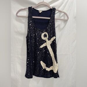 J. Crew Navy Sequin Anchor Tank size XS